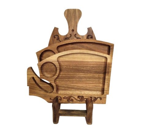 Table set "Axe" for takeout dishes made of walnut or cherry