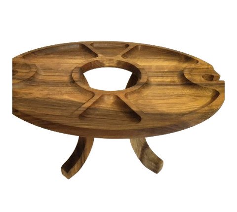 Wooden wine table made of walnut for glasses and bottles