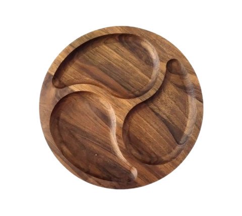 Yin-Yang round serving dish made of cherry and walnut