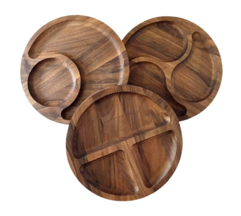 Yin-Yang round serving dish made of cherry and walnut
