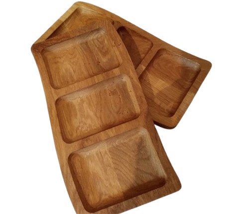 Rectangular serving dish "Wave" with three sections made of cherry wood