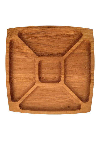 Square serving tray with five sections made of walnut or cherry