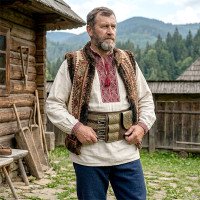 Гуцульський шкіряний черес ручної роботи "Чорногора" (трипряжковий)