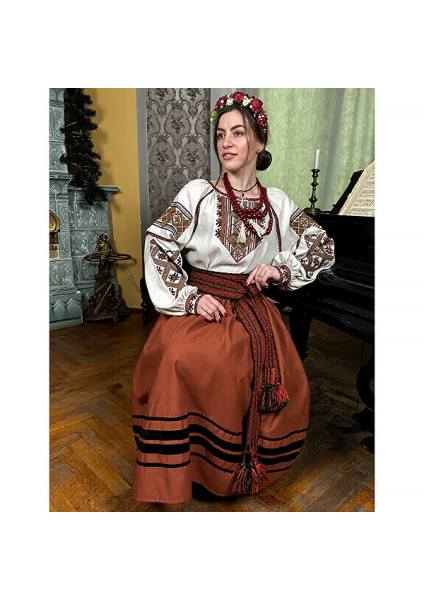 Modern women's embroidered suit "Darina" — blouse with embroidery and skirt