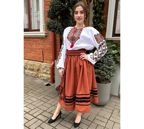 Modern women's embroidered suit "Darina" — blouse with embroidery and skirt