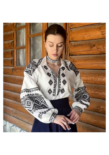 National women's set "Harmony" — embroidered blouse with smooth stitching and a blue skirt