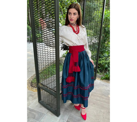 Ukrainian national costume "Mavka" — an embroidered shirt and a sea wave colored skirt