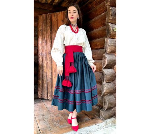 Ukrainian national costume "Mavka" — an embroidered shirt and a sea wave colored skirt
