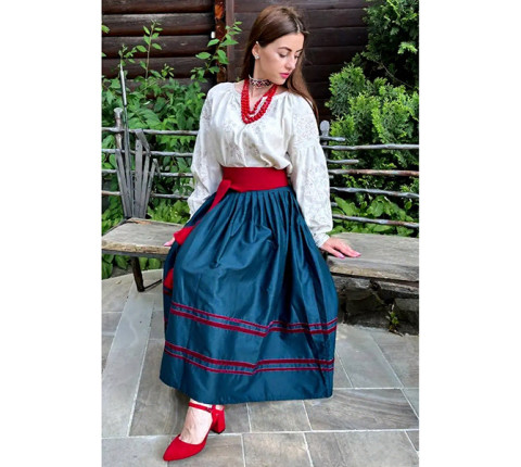 Ukrainian national costume "Mavka" — an embroidered shirt and a sea wave colored skirt