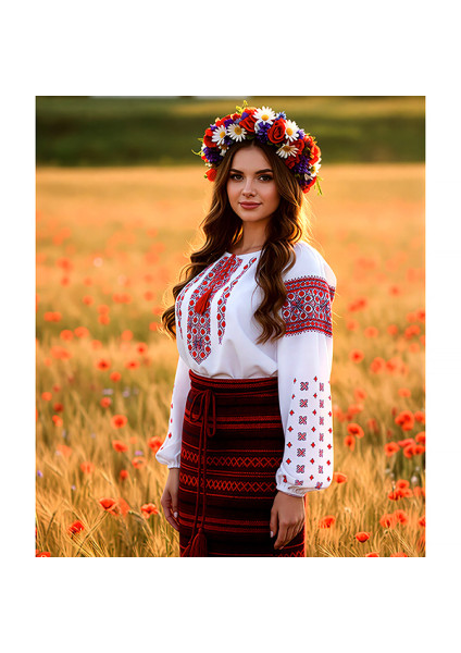 Сценічний жіночий костюм «Стрій Нескорених» — вишита сорочка та спідниця-запаска