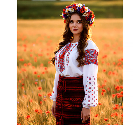 Сценічний жіночий костюм «Стрій Нескорених» — вишита сорочка та спідниця-запаска
