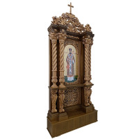 Carved Side Kiot for Church Icon with Twisted Columns and Cross