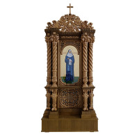Carved Side Kiot for Church Icon with Twisted Columns and Cross