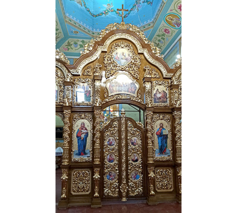 Дворядовий іконостас з вільхи з різьбленням і позолотою дзеркальною поталлю