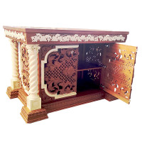 Brown Prothesis Table with Gilded Twisted Columns and Openwork
