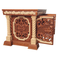 Brown Prothesis Table with Gilded Twisted Columns and Openwork