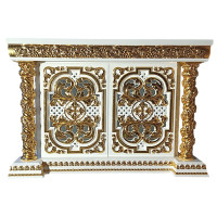 White Gilded Prothesis Table with Openwork Doors and Twisted Columns