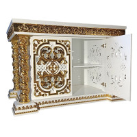 White Gilded Prothesis Table with Openwork Doors and Twisted Columns