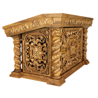 Oak Church Tetrapod with Chalice and Gilded Accents