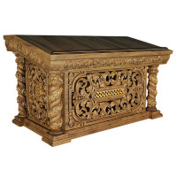Oak Church Tetrapod with Chalice and Gilded Accents