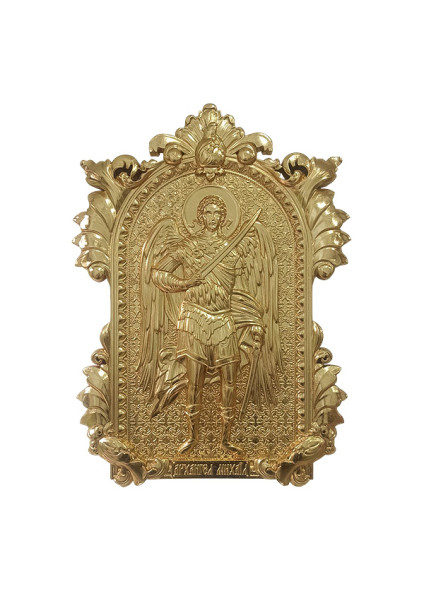 Carved icon of Archangel Michael made of alder wood with gilding