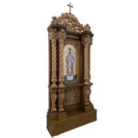 Carved Side Kiot for Church Icon with Twisted Columns and Cross