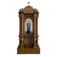 Carved Side Kiot for Church Icon with Twisted Columns and Cross