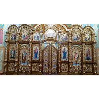 Carved iconostasis made of alder with mirror gilding, village of Khmilno