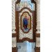 Авторський іконостас з вільхи з білою ажурною різьбою та аркою ікон-медальйонів