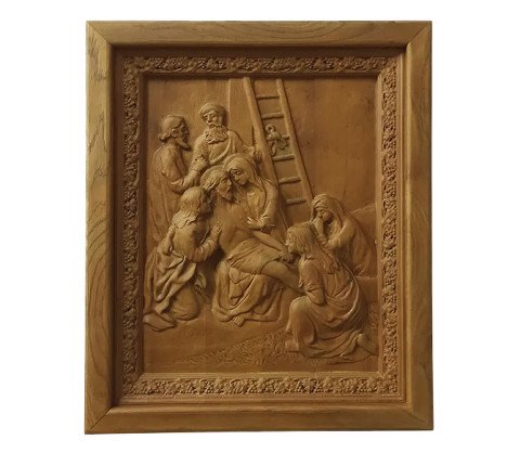 Way of the Cross with 15 carved icons made of alder in oak frames