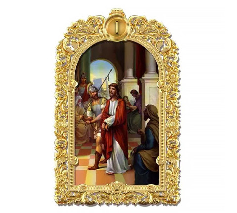 Way of the Cross with relief carving on the wood and gilding