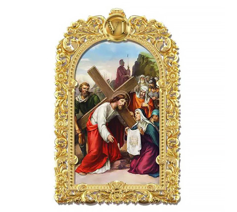 Way of the Cross with relief carving on the wood and gilding