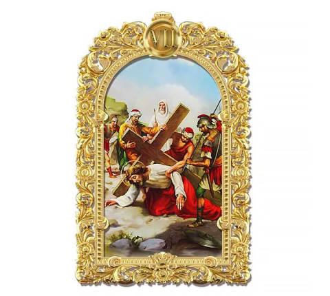 Way of the Cross with relief carving on the wood and gilding