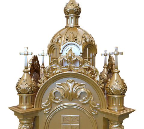 A storage box made of alder with gold leaf for the altar