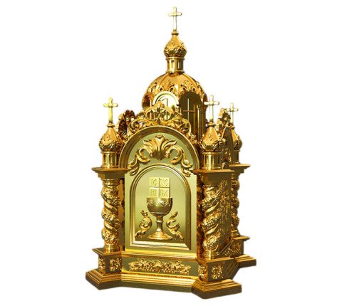 The reliquary in the form of a temple with five domes, alder, and gilded leaf gold.