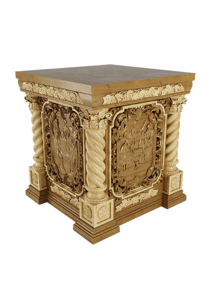 Carved oak altar for proscomidia with twisted columns