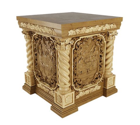 Carved oak altar for proscomidia with twisted columns