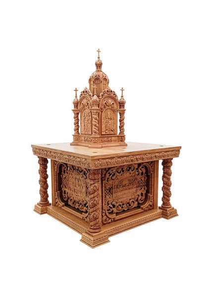 Oak throne and a kiot with twisted columns for the altar of the temple, handmade