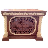 Brown Prothesis Table with Gilded Twisted Columns and Openwork