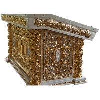 Carved white pedestal with gilding and twisted columns