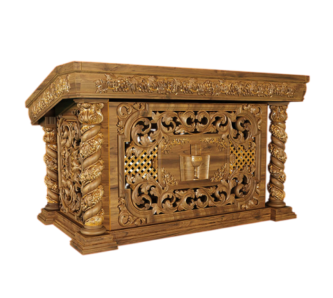 Oak tetrapod with carved Chalice and gilding for the temple