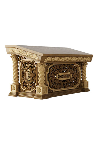 Handmade oak tetrapod with twisted columns for the temple