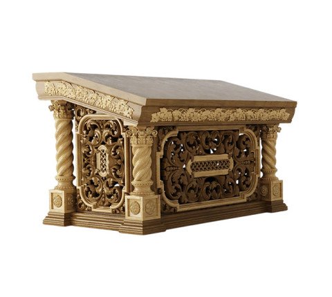 Handmade oak tetrapod with twisted columns for the temple