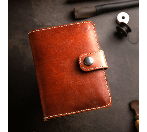 Leather organizer for passport and documents in brown color