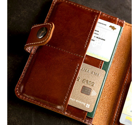Leather organizer for passport and documents in brown color