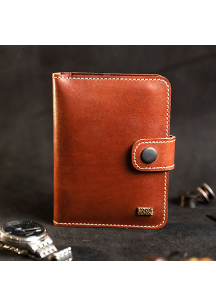 Leather document organizer with metal plate (brown)