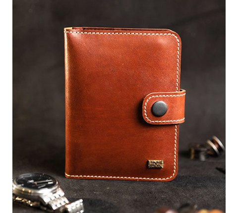 Leather document organizer with metal plate (brown)