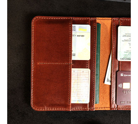 Leather document organizer with metal plate (brown)