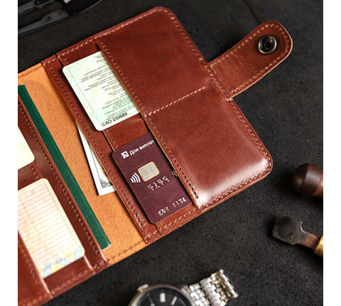 Leather document organizer with metal plate (brown)