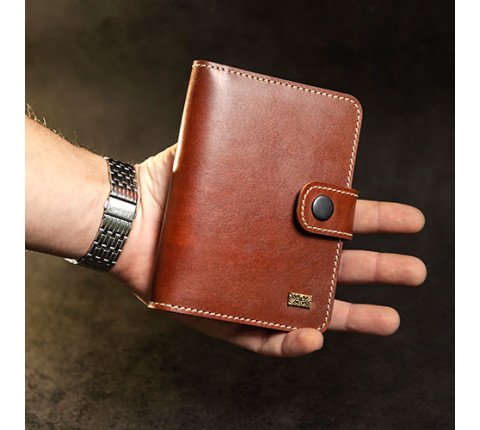 Leather document organizer with metal plate (brown)
